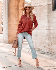 Leone Pocketed Faux Suede Button Down Top - Sienna Ins Street