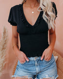 Let The Breeze In Smocked Ruffle Crop Top - Black Ins Street