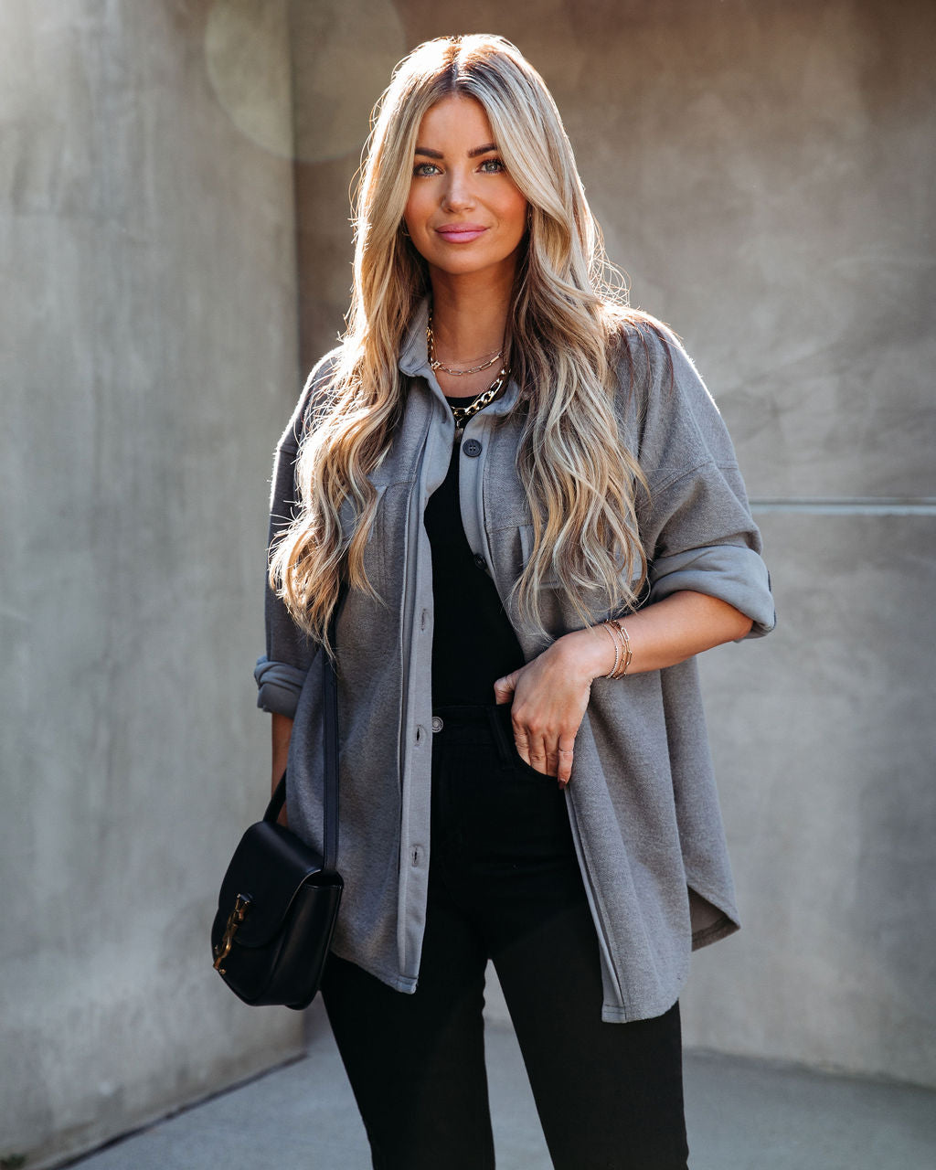 Lexie Cotton Blend Button Down Shacket - Charcoal Ins Street