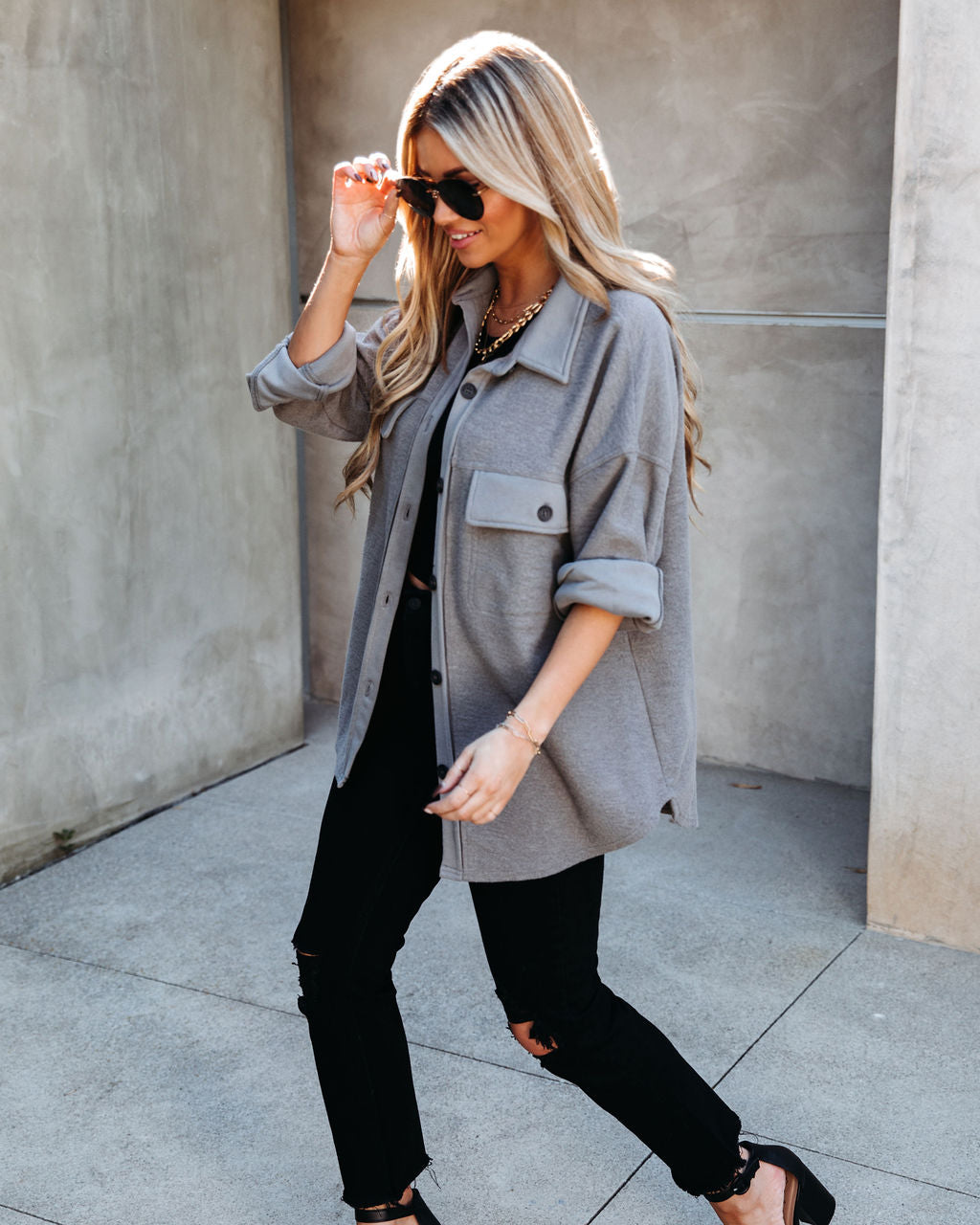 Lexie Cotton Blend Button Down Shacket - Charcoal Ins Street