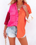 Liana Cotton Colorblock Corduroy Shacket - Pink Multi Ins Street