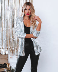 Life Of The Party Sequin Blazer - Silver Ins Street