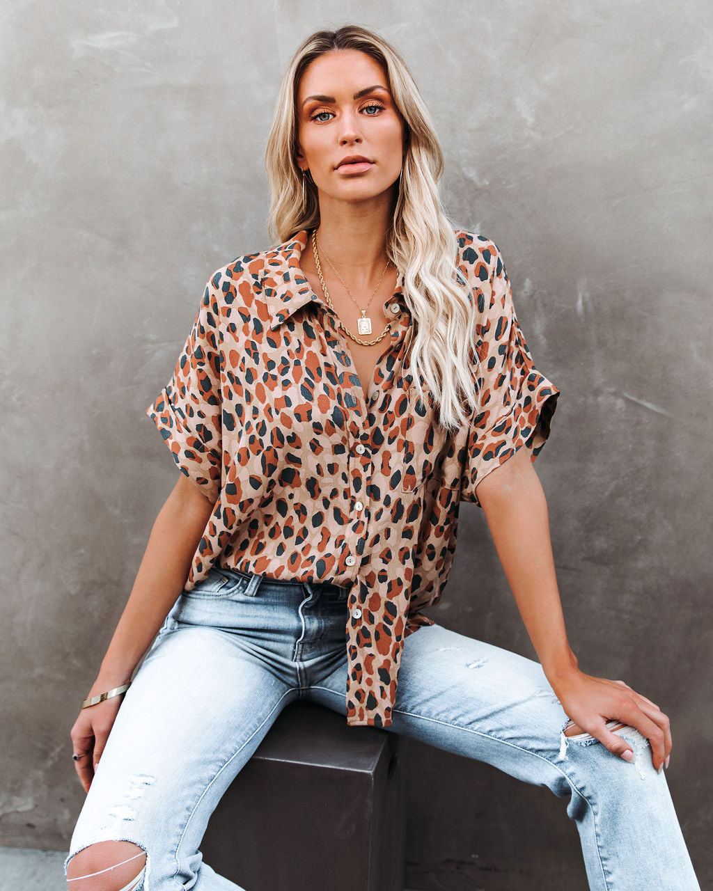 Lights Out Leopard Button Down Top Ins Street