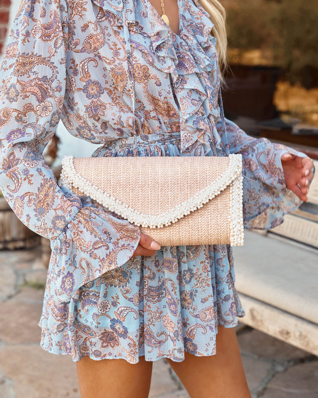 Lillia Woven Beaded Crossbody Clutch - Natural Ins Street