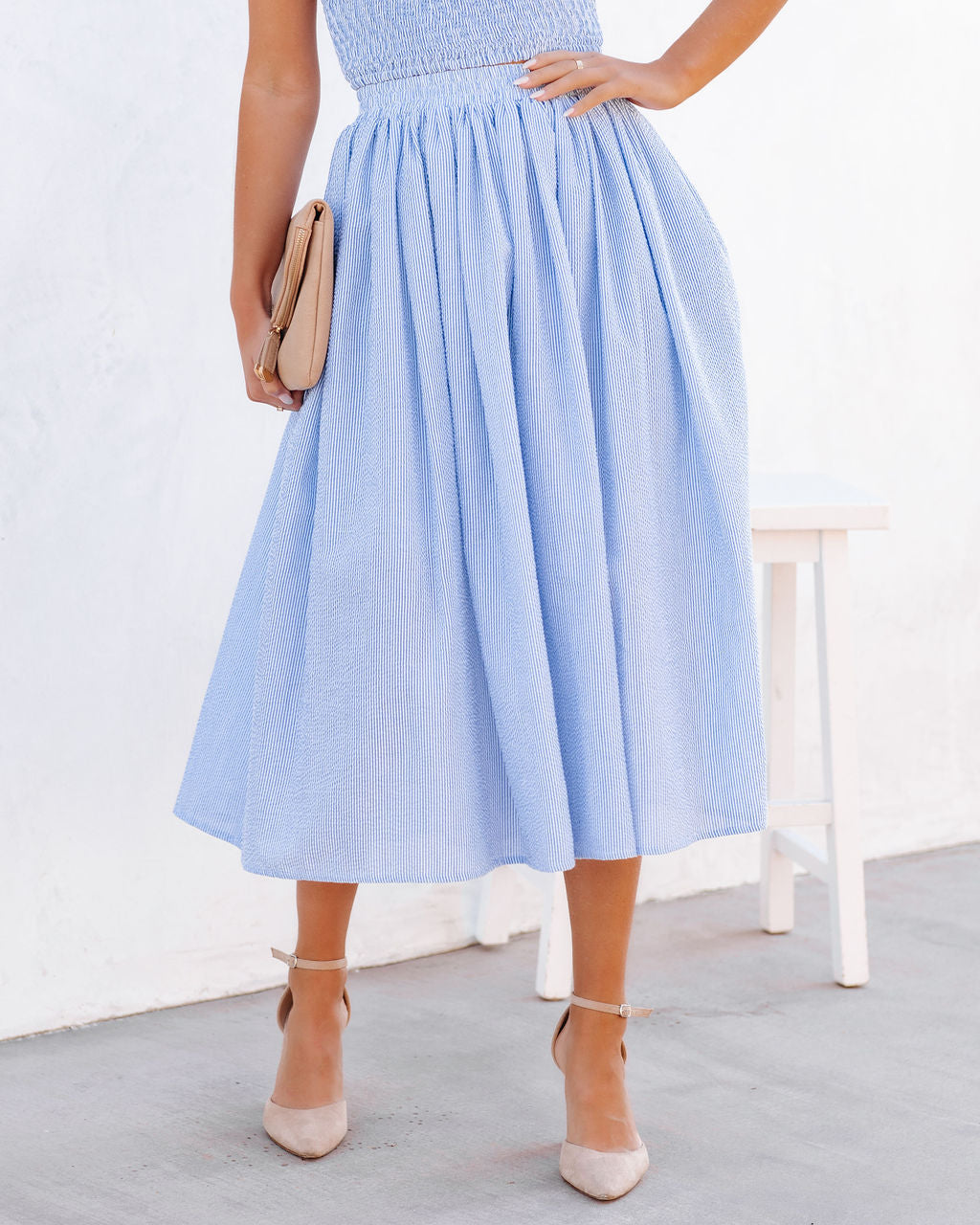 Lisa Cotton Blend Pocketed Midi Skirt - Blue Ins Street