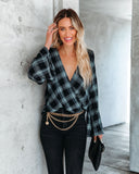Lonzo Cotton Plaid Bell Sleeve Top - Black Ins Street