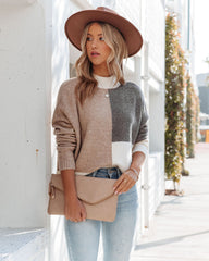 Lora Colorblock Crop Knit Sweater - Mocha Multi Ins Street