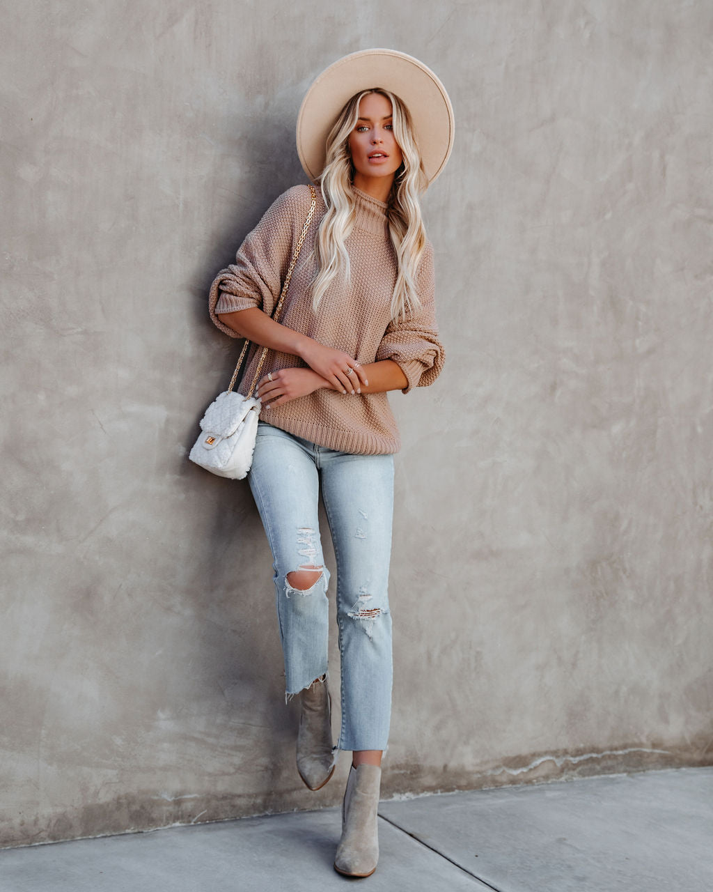 Love Endures Mock Neck Knit Sweater - Taupe Ins Street