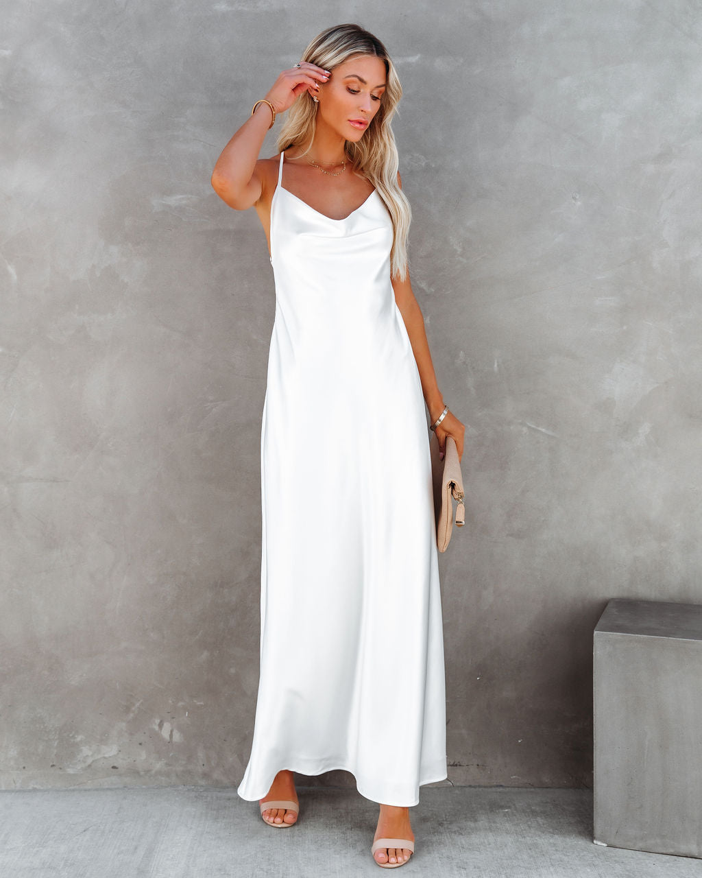 Love Letter Satin Cowl Neck Maxi Dress - Ivory Ins Street