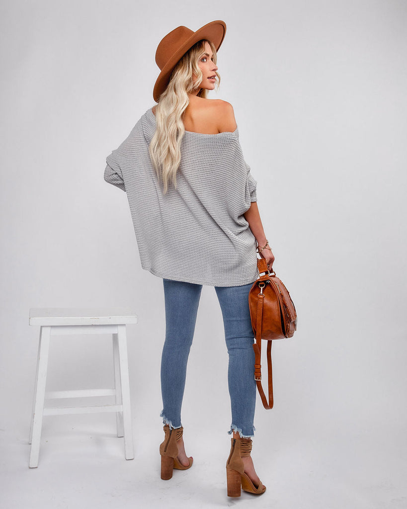 Lovell Boat Neck Thermal Knit Top Grey InsStreet