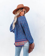 Luana Printed Peasant Top - Blue Ins Street