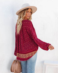 Luana Printed Peasant Top - Burgundy Ins Street