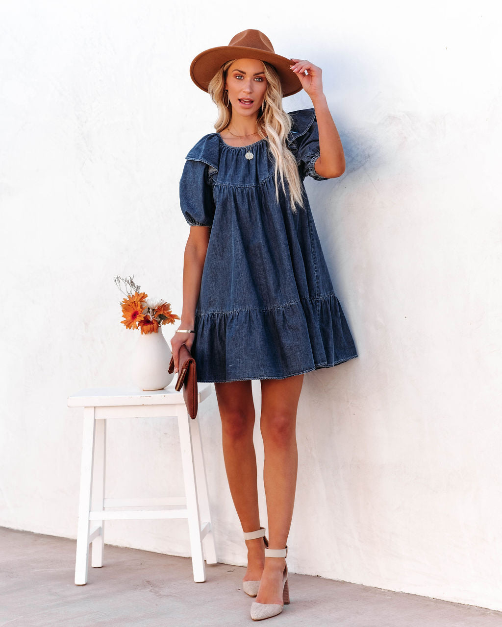 Luis Cotton Puff Sleeve Babydoll Dress - Dark Wash Ins Street