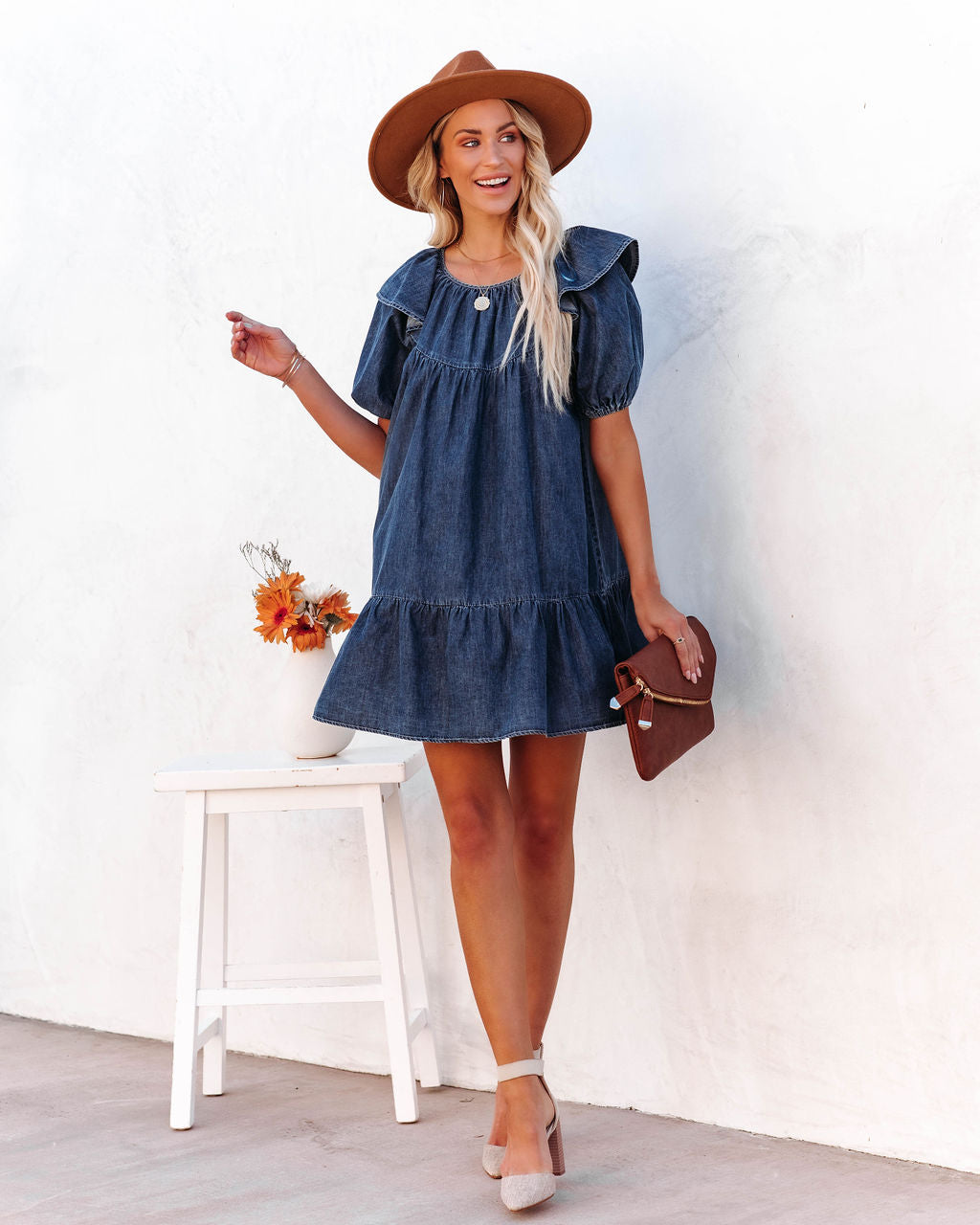 Luis Cotton Puff Sleeve Babydoll Dress - Dark Wash Ins Street