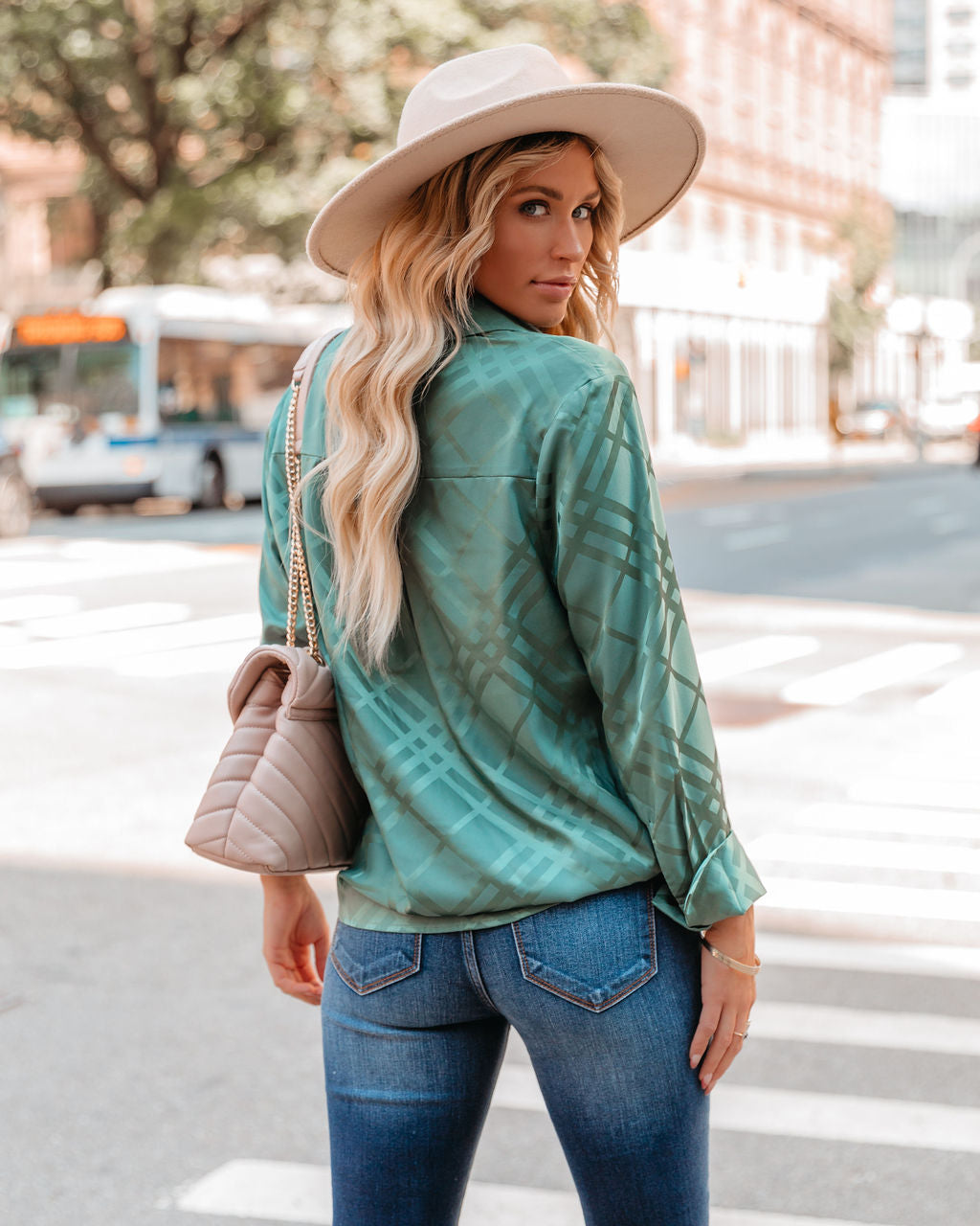 Lynn Satin Button Down Blouse - Jade Ins Street