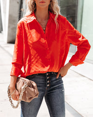 Lynn Satin Button Down Blouse - Red Ins Street