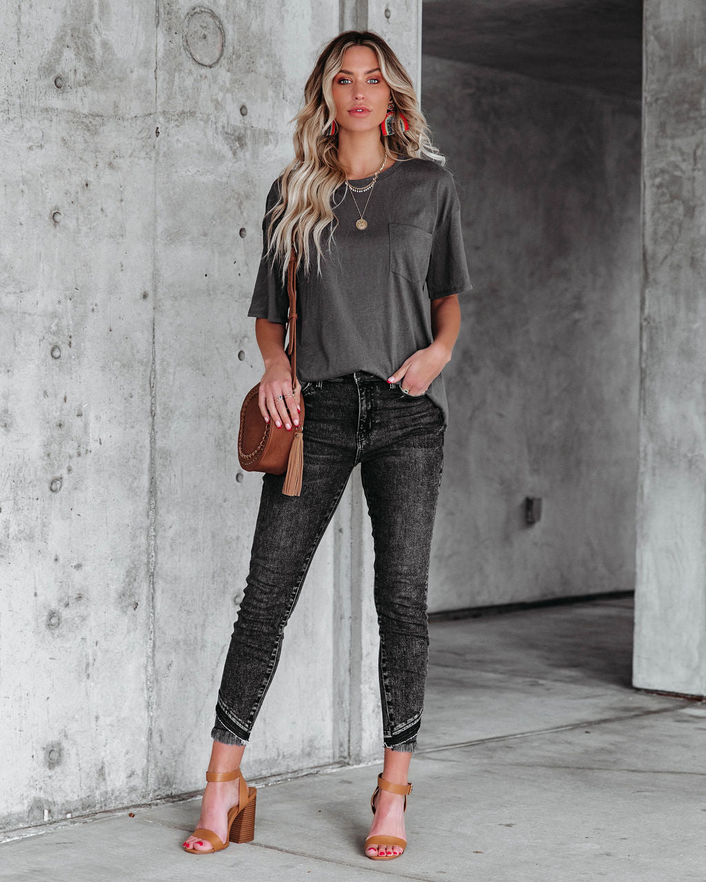 Magnolia Cotton Blend Pocket Tee - Charcoal Ins Street