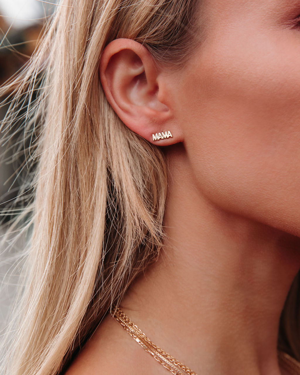 Mama Gold Stud Earrings Ins Street