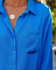 Margarita Satin Button Down Blouse - Electric Blue Ins Street