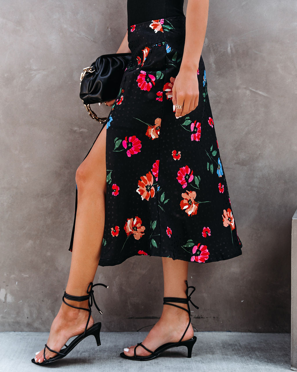 Mariella Floral Slit Midi Skirt Ins Street