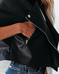 Marquette Pocketed Faux Leather Moto Jacket - Black Ins Street