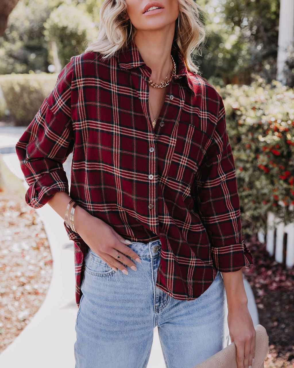 Marshall Cotton Plaid Button Down Top Ins Street