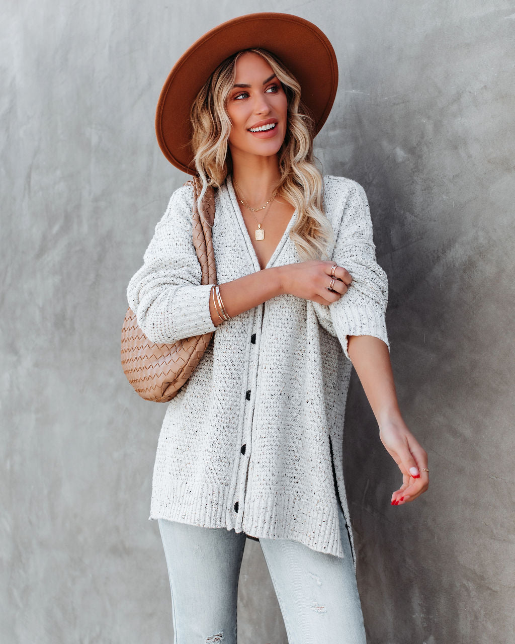 Matix Button Front Speckled Knit Cardigan - Ivory Ins Street