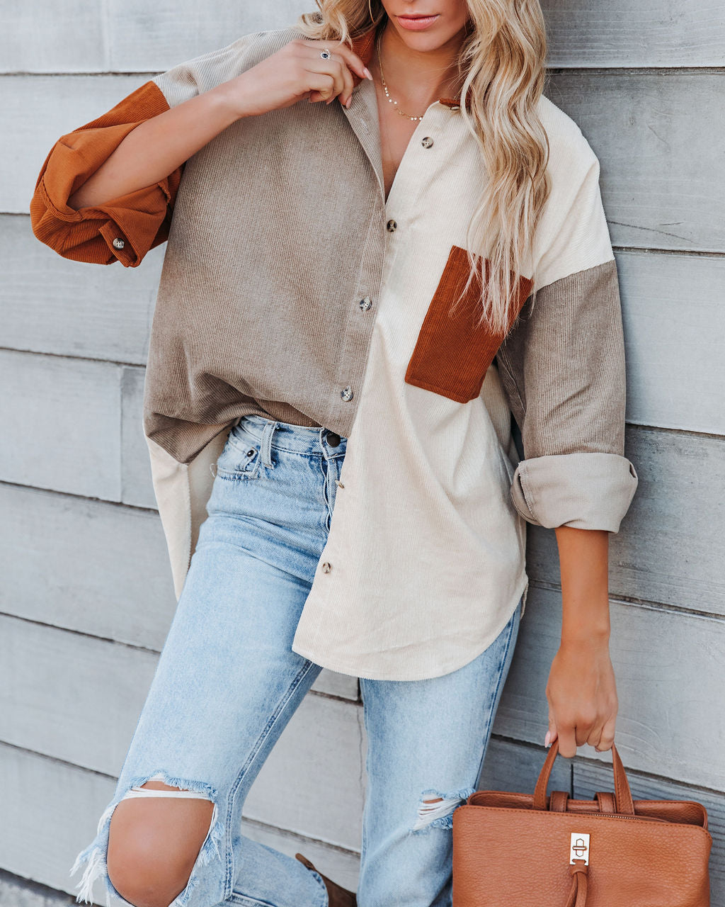 Mav Cotton Corduroy Colorblock Shacket Ins Street