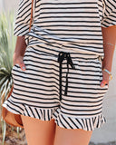 Maxanne Cotton Pocketed Striped Ruffle Shorts - Black Ins Street