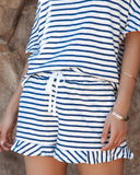 Maxanne Cotton Pocketed Striped Ruffle Shorts - Navy Ins Street