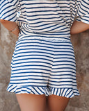 Maxanne Cotton Pocketed Striped Ruffle Shorts - Navy Ins Street