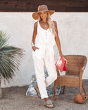 Maye Cotton Pocketed Drawstring Jumpsuit - White Ins Street
