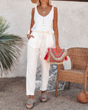 Maye Cotton Pocketed Drawstring Jumpsuit - White Ins Street