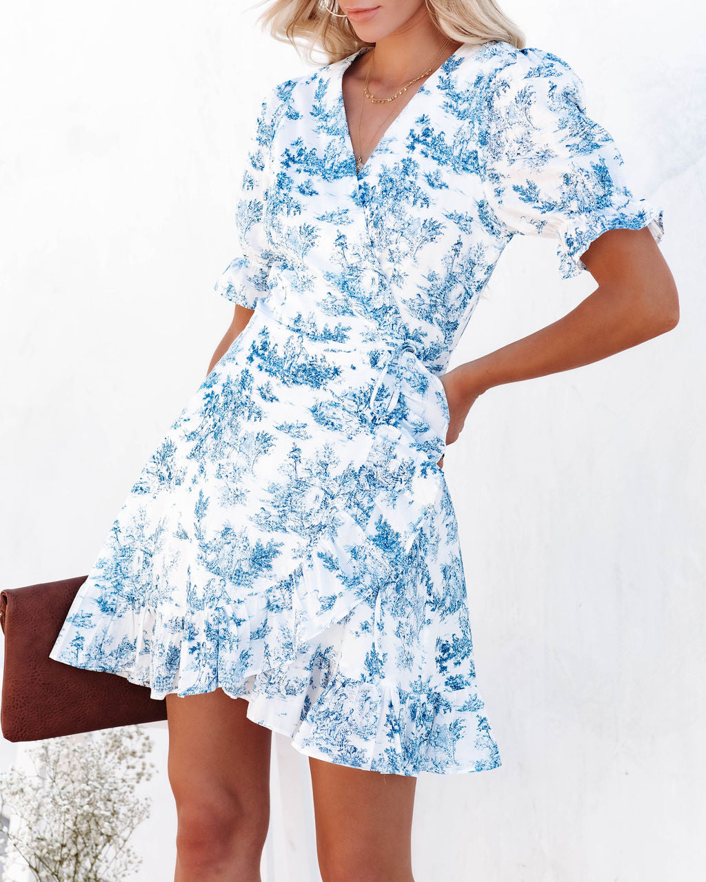 Mayflower Cotton Printed Wrap Dress - Blue Ins Street
