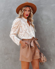 Mecca Textured Button Down Top - Cream Ins Street