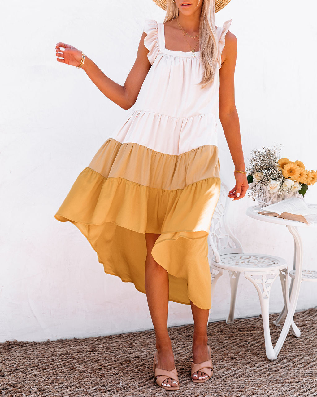 Melody Of Summer Pocketed High Low Tiered Midi Dress - Mustard Ins Street