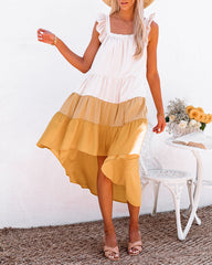 Melody Of Summer Pocketed High Low Tiered Midi Dress - Mustard Ins Street