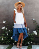 Melody Of Summer Pocketed High Low Tiered Midi Dress - Blue Ins Street