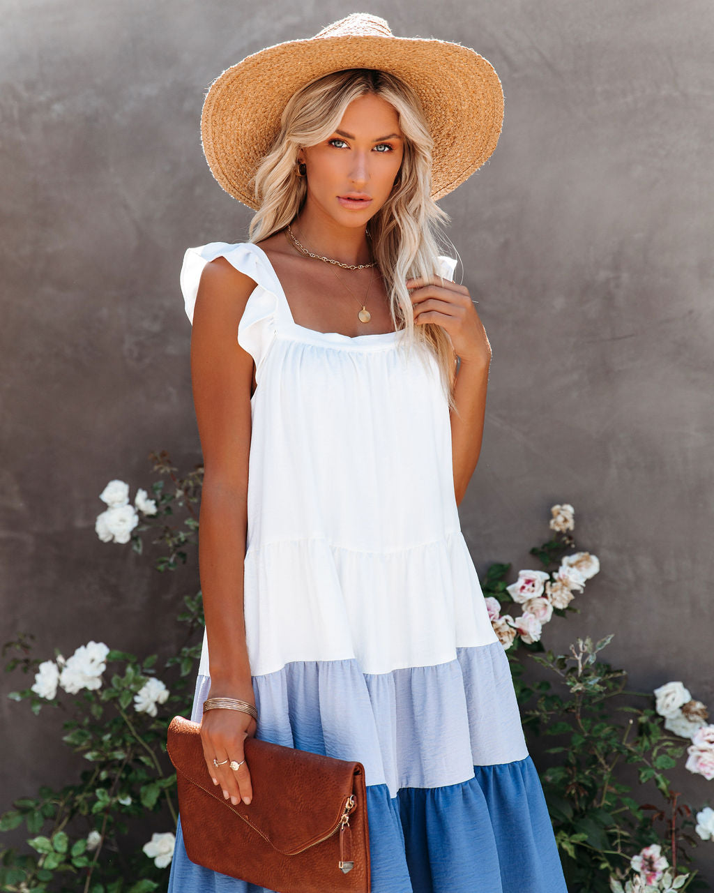 Melody Of Summer Pocketed High Low Tiered Midi Dress - Blue Ins Street