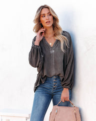 Mendez Washed Dolman Top - Charcoal Ins Street