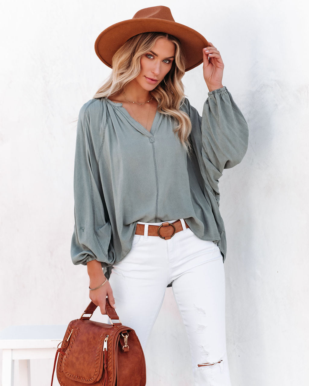 Mendez Washed Dolman Top - Dusty Sage Ins Street