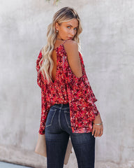 Mercury Printed Cold Shoulder Ruffle Top Ins Street