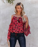 Mercury Printed Cold Shoulder Ruffle Top Ins Street