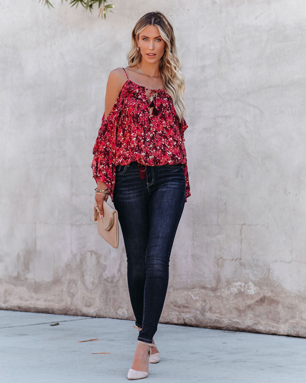 Mercury Printed Cold Shoulder Ruffle Top Ins Street