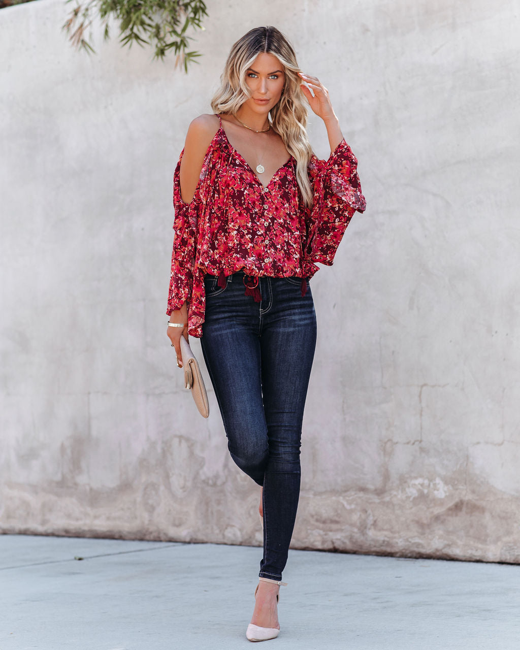 Mercury Printed Cold Shoulder Ruffle Top Ins Street