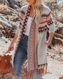 Merewoods Pocketed Fringe Knit Cardigan Ins Street