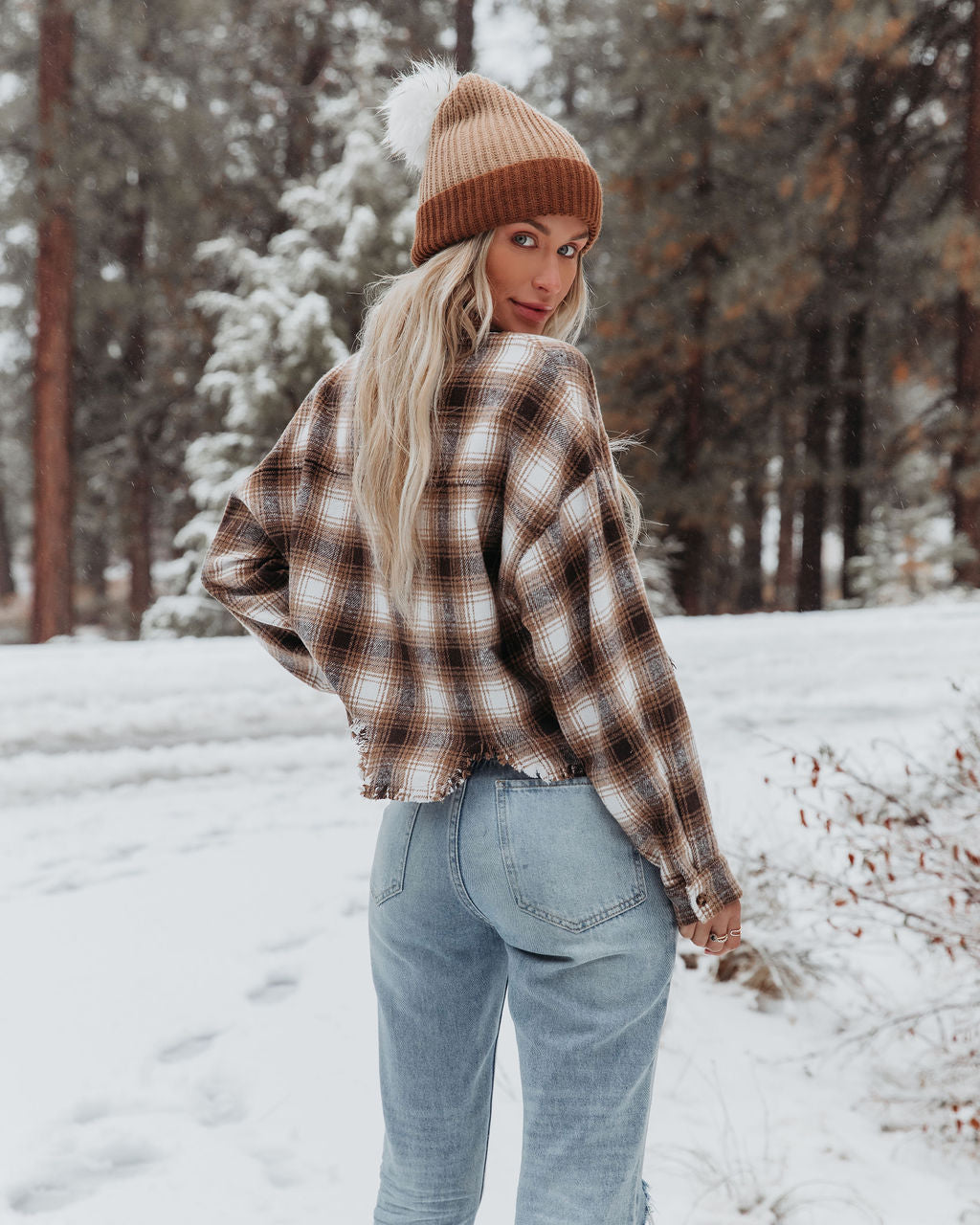 Merlin Cropped Button Down Plaid Top - Brown Ins Street