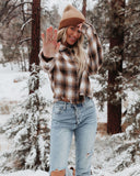 Merlin Cropped Button Down Plaid Top - Brown Ins Street