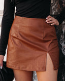 Mikayla Faux Leather Mini Skirt - Brown