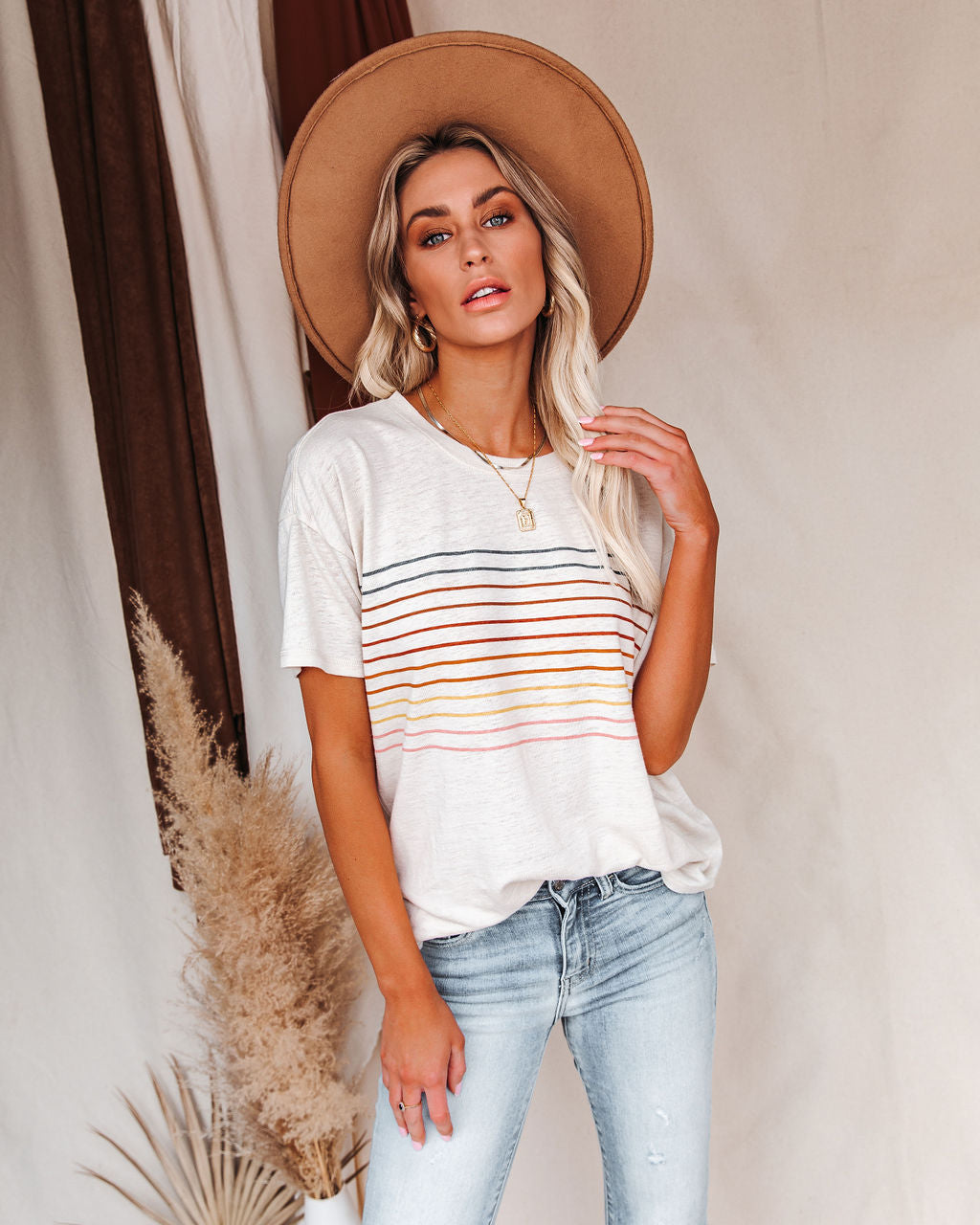 Miles Ahead Linen Blend Striped Tee Ins Street